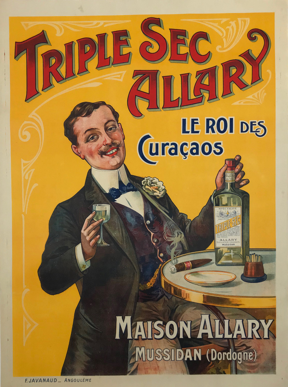 Triple Sec Allary Le Roi Des Curacaos Original 1900 Vintage French Liquer Advertisement Poster By Imp. Javanaud Linen Backed.