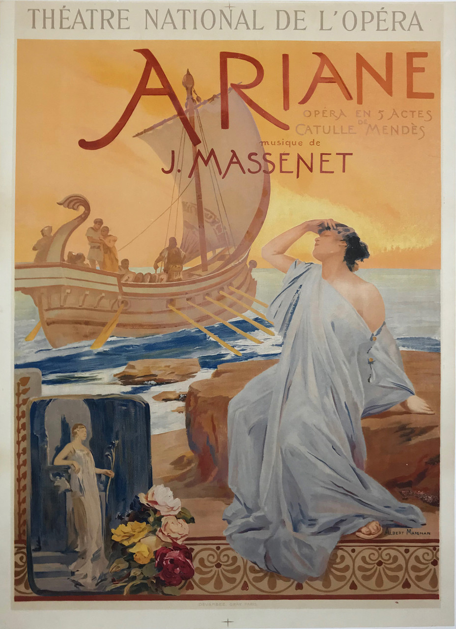 Ariane Theatre National De L'Opera Original 1906 French Vintage Poster by Albert Maignan Linen Backed.