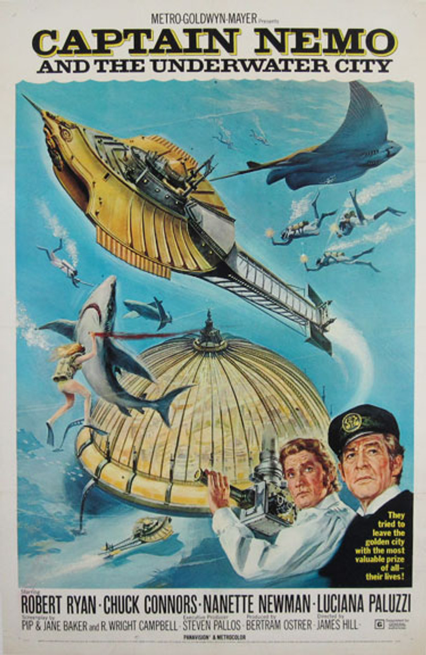 Captain Nemo & The Underwater City Original American Movie Vintage Poster from 1970. Robert Ryan, Chuck Connors, Nanette Newman, Luciana Paluzzi