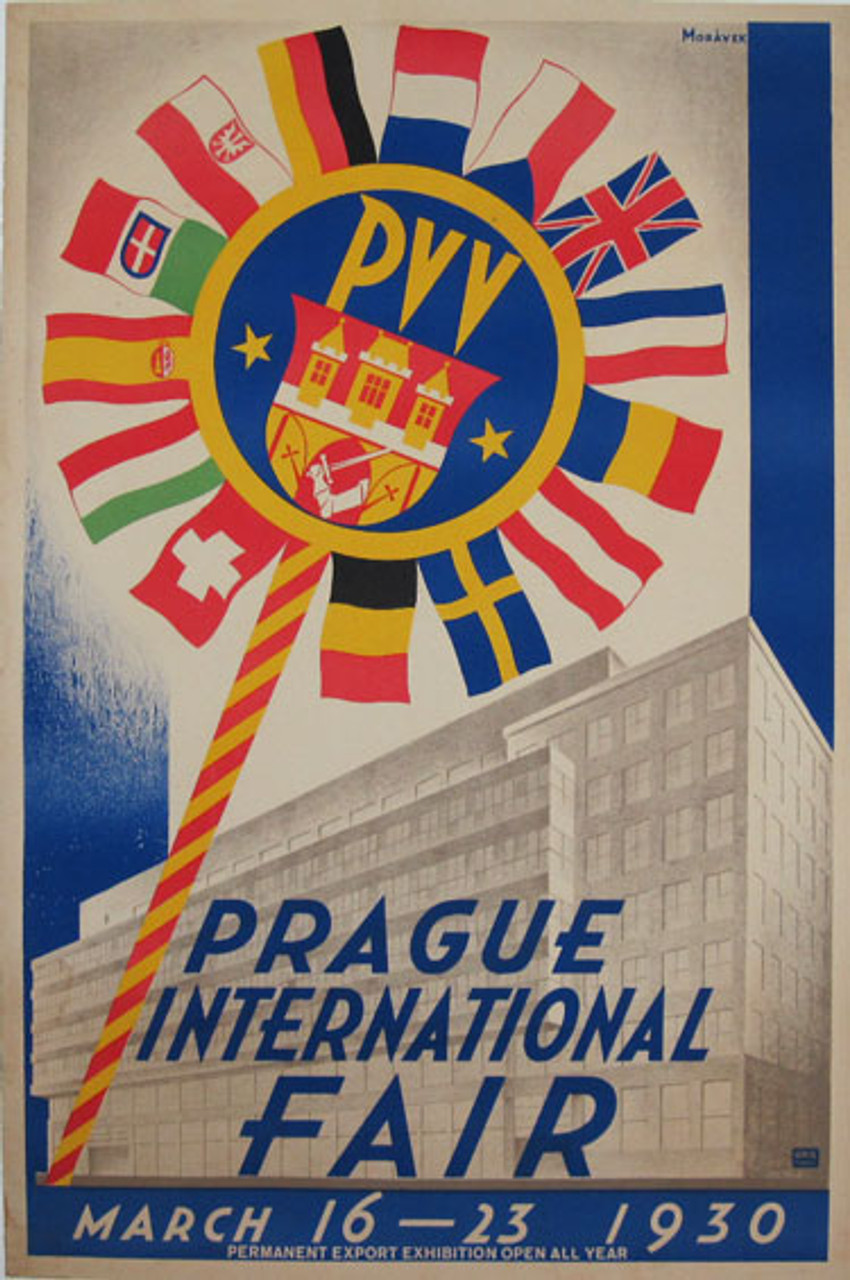 Prague International Fair By Moravek 1930 original vintage Czech lithograph advertisement poster