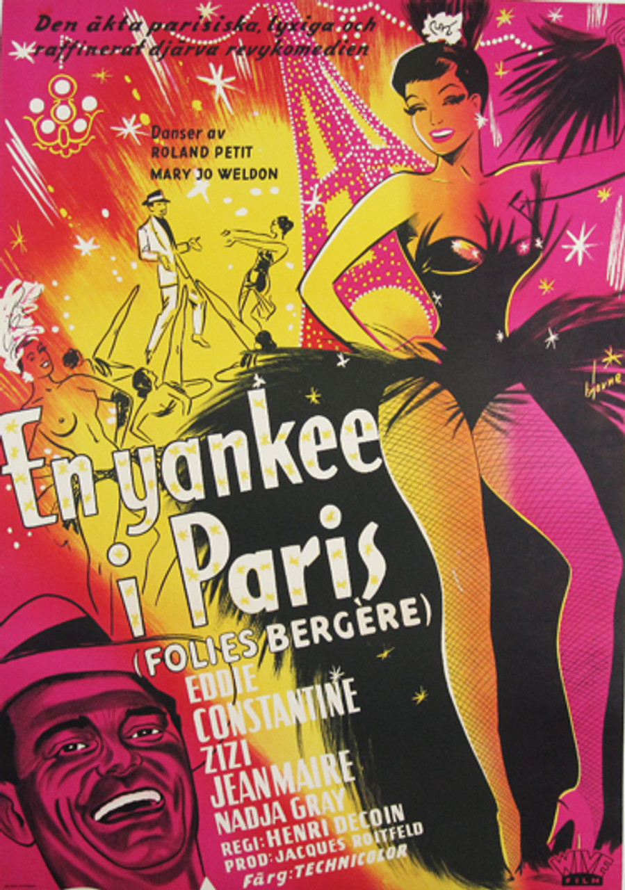 En yankee i Paris (Folies Bergere) original movie poster from 1956 Sweden Linen Backed