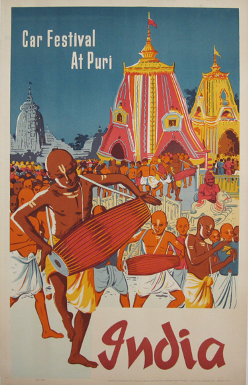 India Car Festival At Puri original vintage poster from 1949. Great travel destination advertisement.