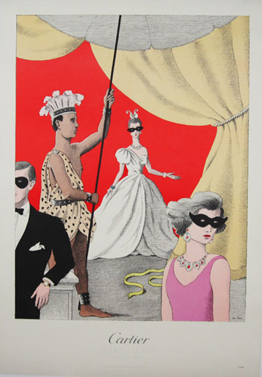 Cartier Joailliers Poster By Le Tan Original 1985 Vintage French Watch Advertisement Lithograph Linen Backed.