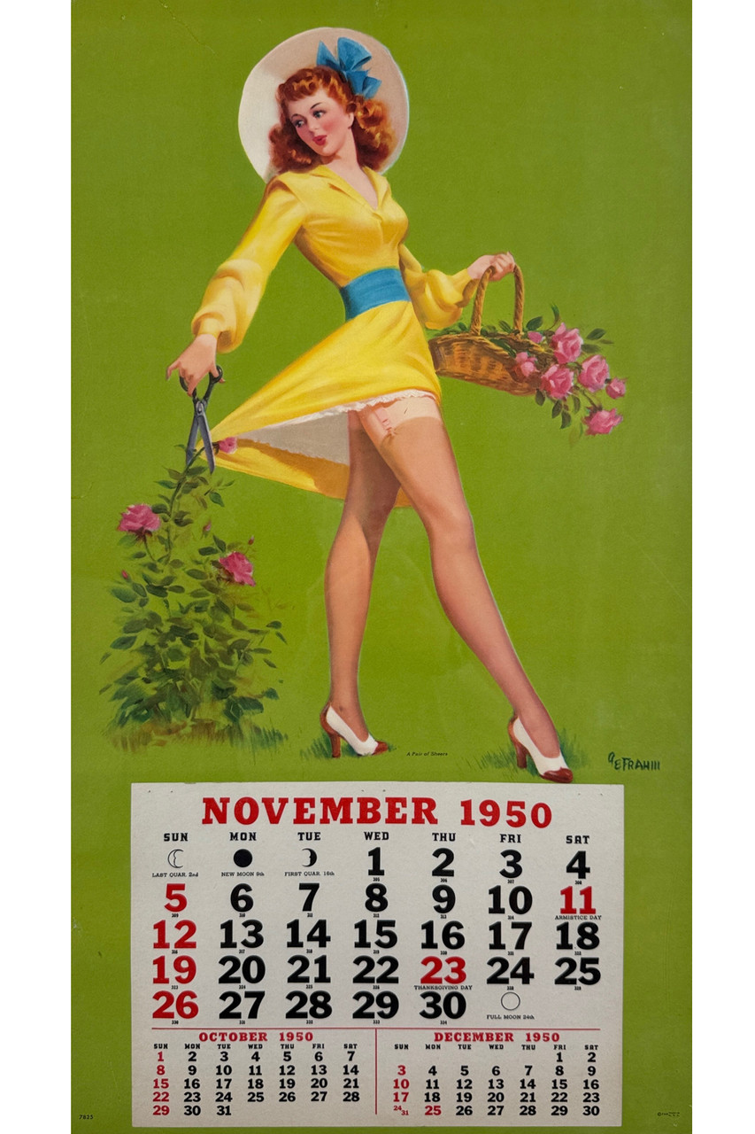 A Pair of Sheers Pin Up By Art Frahill Original 1950 Vintage USA  Lithograph Calendar Linen Backed.