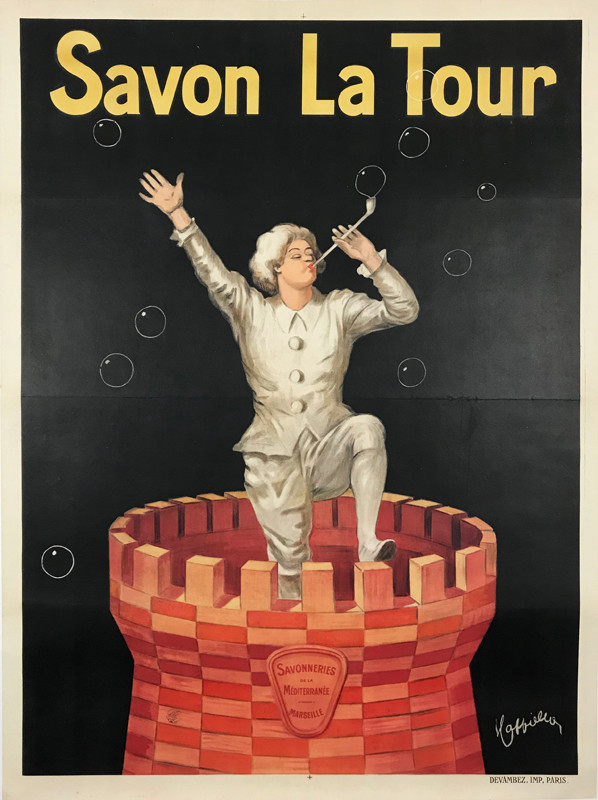 Savon La Tour Poster by Cappiello Original 1920 Vintage French Soap Company  Stone Lithograph Advertisement Linen Backed.