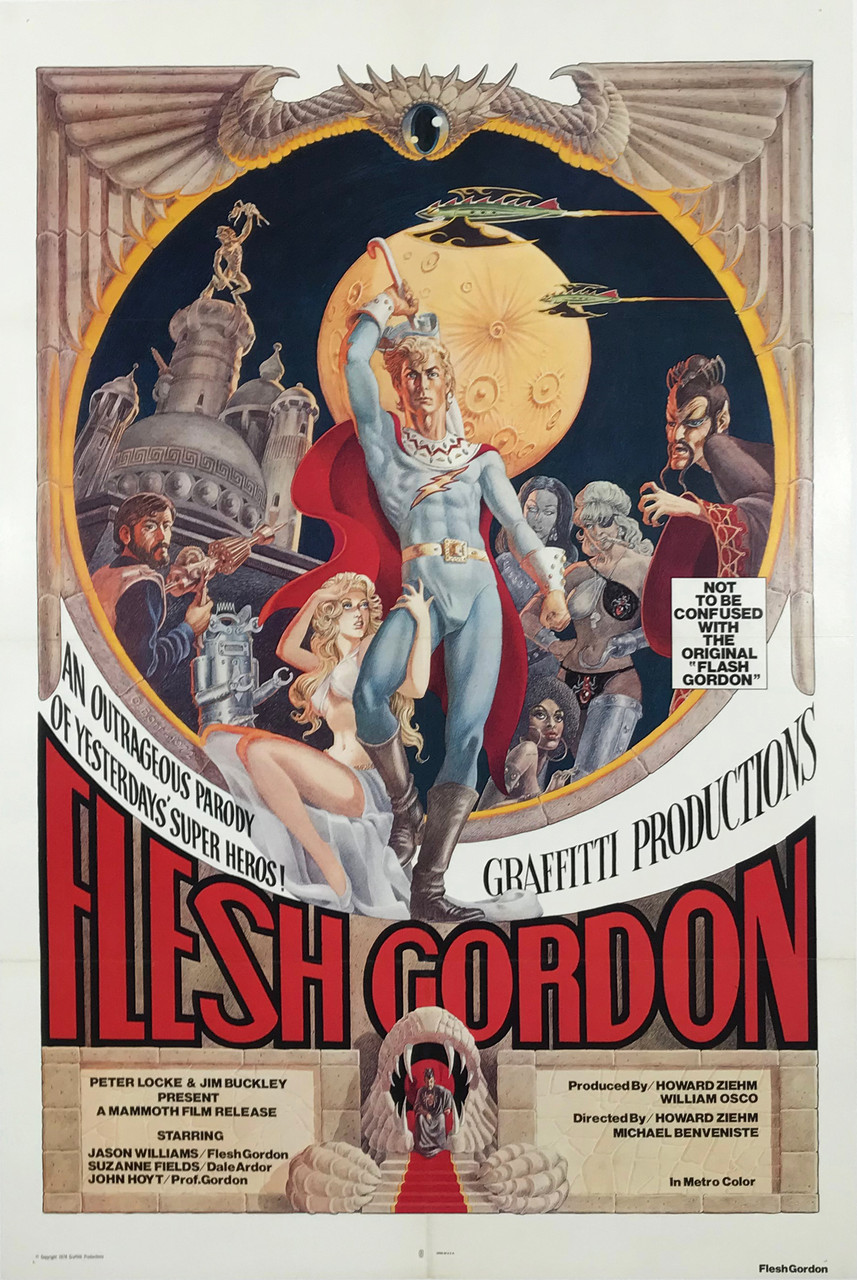 Flesh Gordon by George Barr Original 1974 Vintage American One Sheet Theatrical Used Movie Poster Linen Backed. 