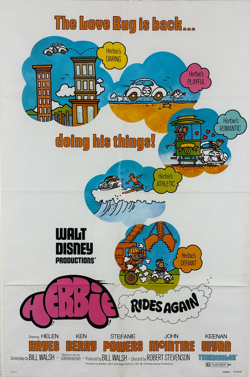 Herbie Rides Again Movie Poster Original 1974 Vintage USA Theater Use Lithograph Advertisement.