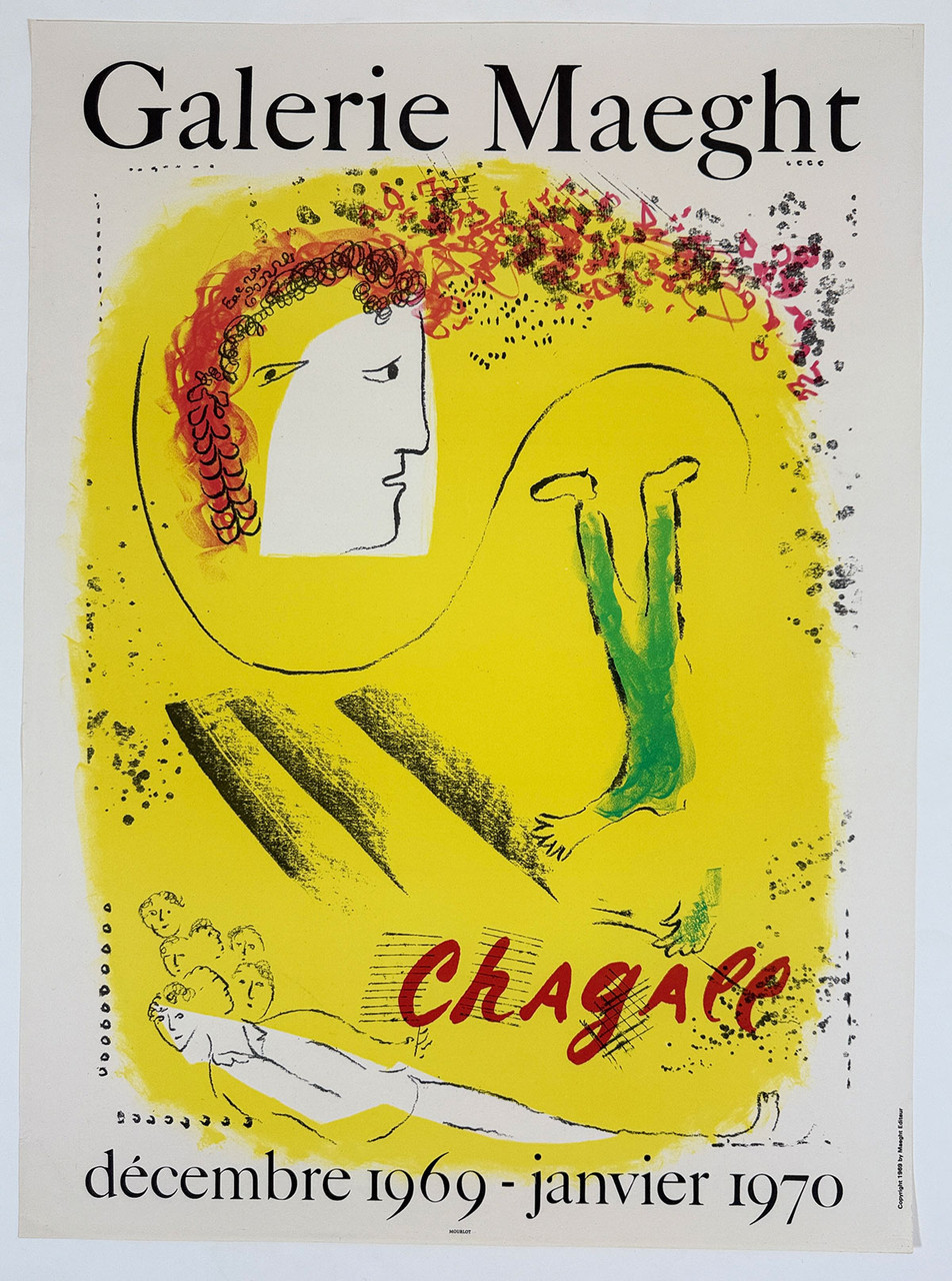 Chagall Galerie Maeght Poster Original 1969 Vintage French Exhibition Lithograph Advertisement. "LE FOND JAUNE" Chagall Galerie Maeght Poster Original 1969 Vintage French Exhibition Lithograph Advertisement. "LE FOND JAUNE"