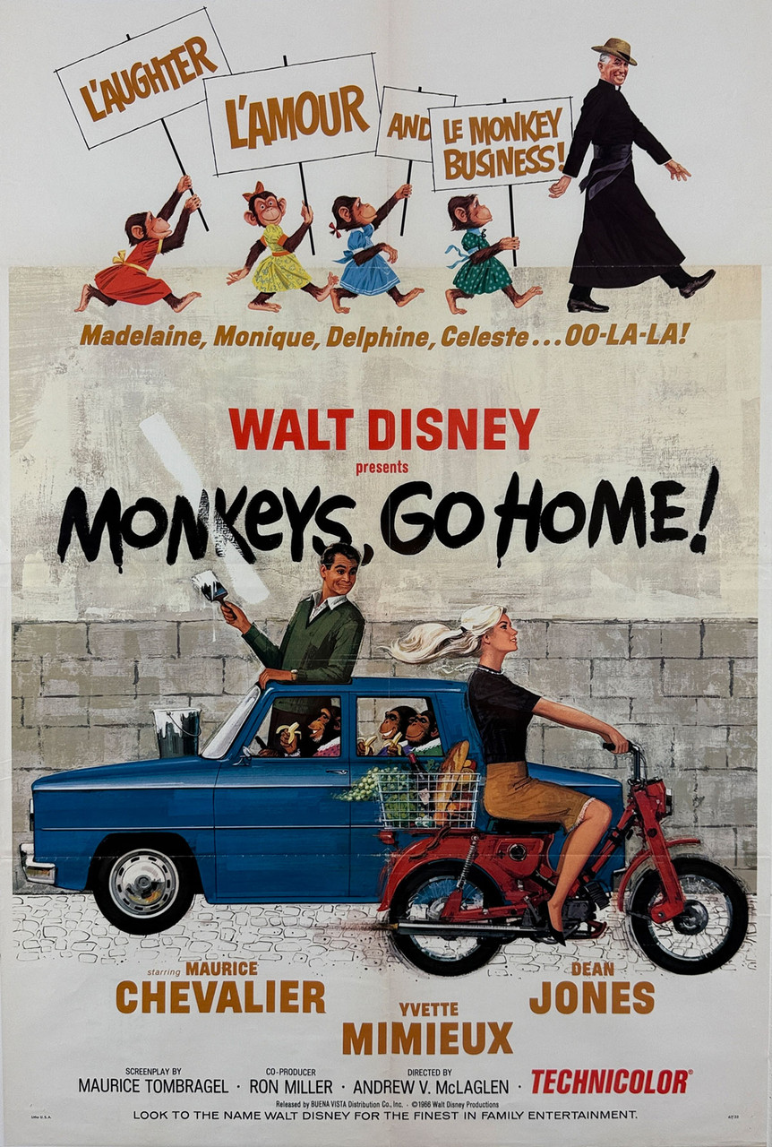 Monkeys Go Home Movie Poster Original 1967 Vintage USA Theater Use Lithograph Advertisement. Monkeys Go Home Movie Poster Original 1967 Vintage USA Theater Use Lithograph Advertisement.