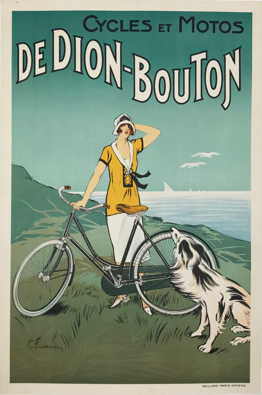 De Dion Bouton Cycles et Motos by Fournery Original 1925 Vintage French Bicycles Advertisement Stone Lithograph Poster Linen Backed.