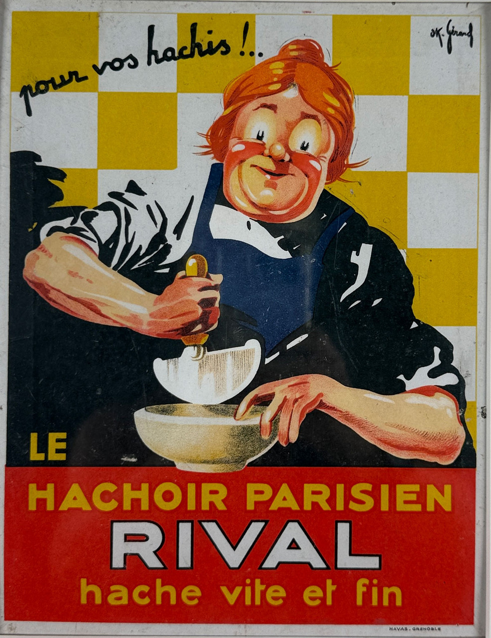 Rival Hachoir Parisien Poster By O.K Gerard Original 1930 Vintage French Store Display Kitchen Knife Stone Lithograph Advertisement On Carton.