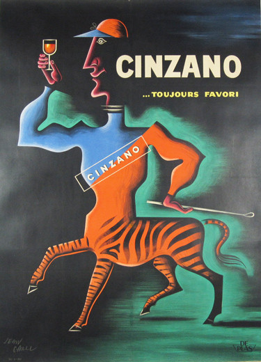 Cinzano Vermouth Poster by Jean Carlu Original 1950 Vintage French Advertising Stone Lithogaph Linen Backed.