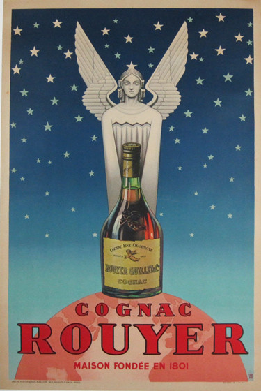 Cognac Rouyer Poster Original 1945 Vintage French Winery Company Stone Lithograph Advertisement Linen Backed.
