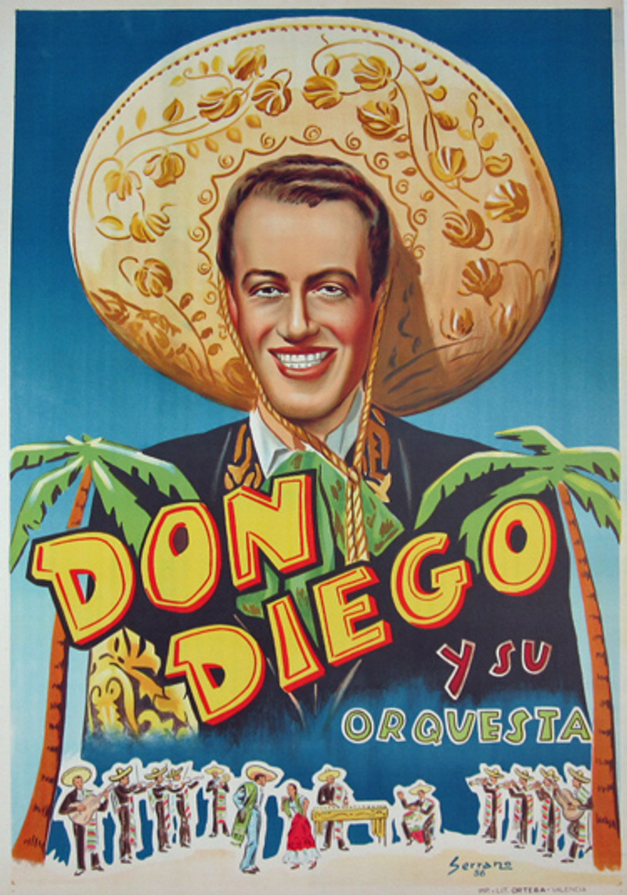 Don Diego y su Orquesta Original Vintage Poster by Serrano 1956 Spain. 