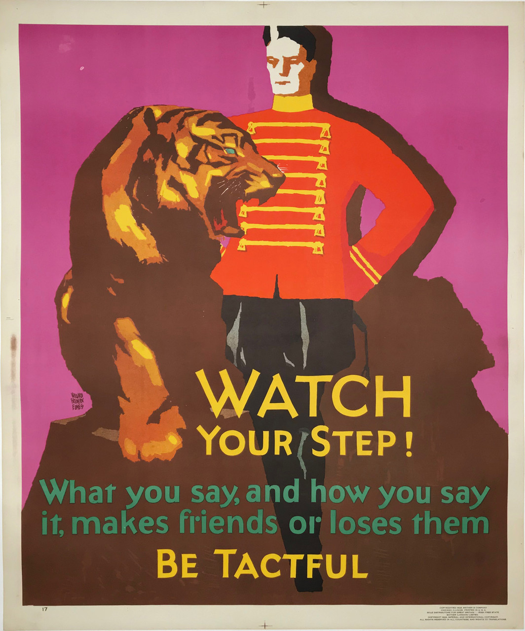 Watch You Step Original Mather Work Incentive series vintage poster by Willard Frederic Elmes from 1929 USA.