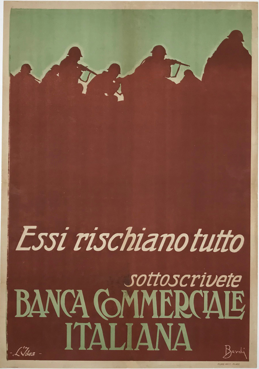 Banca Commerciale Italiana Original 1917 Vintage Bank Bonds Poster by Barchi Linen Backed. WWI Proaganda Banking Advertisement. 