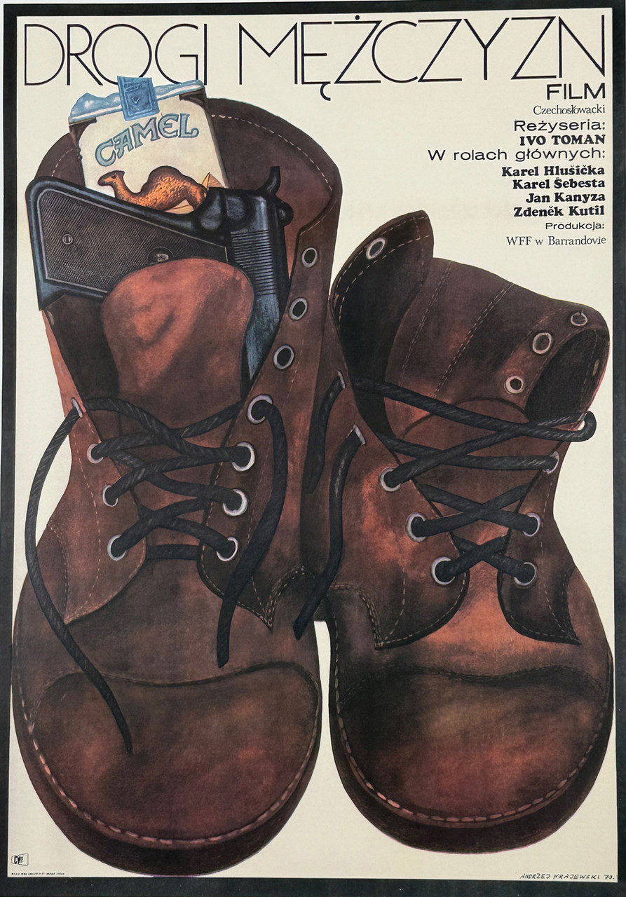 Drogi Mezczyzn Movie Poster By Andrzej Krajewski Original 1973 Vintage Polish Theatrical Use Lithograph Advertisement Linen Backed. "The Roads of Man"