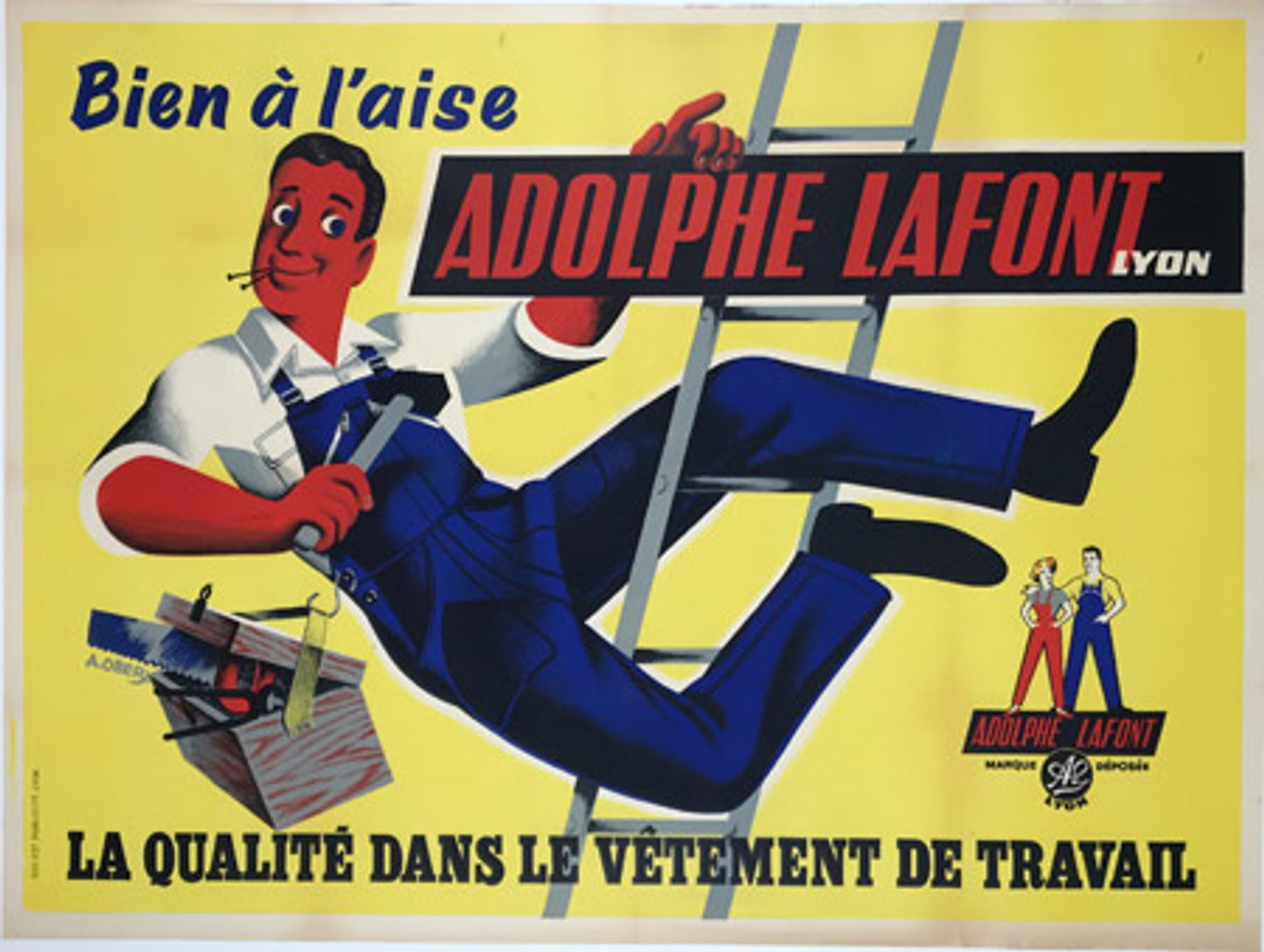 Adolphe Lafont Lyon Vetement by A. Oberj Original 1950 French Vintage Clothing Lithograph Advertisement Poster Linen Backed.