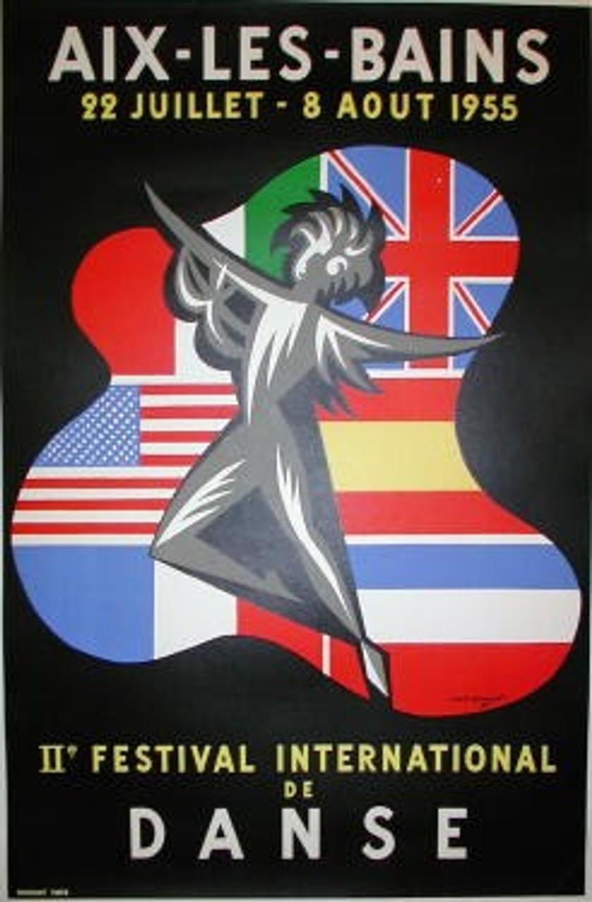 Aix Les Bains by Y. Bonnat original vintage poster from 1955 France International festival of Dance advertisement
