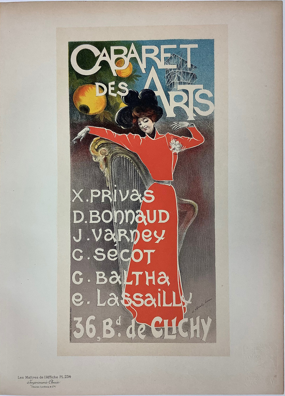 Cabaret Des Arts Les Maitres De L'Affiche Plate 234 by Charles Lucas from 1900 France. Original Vintage Poster.