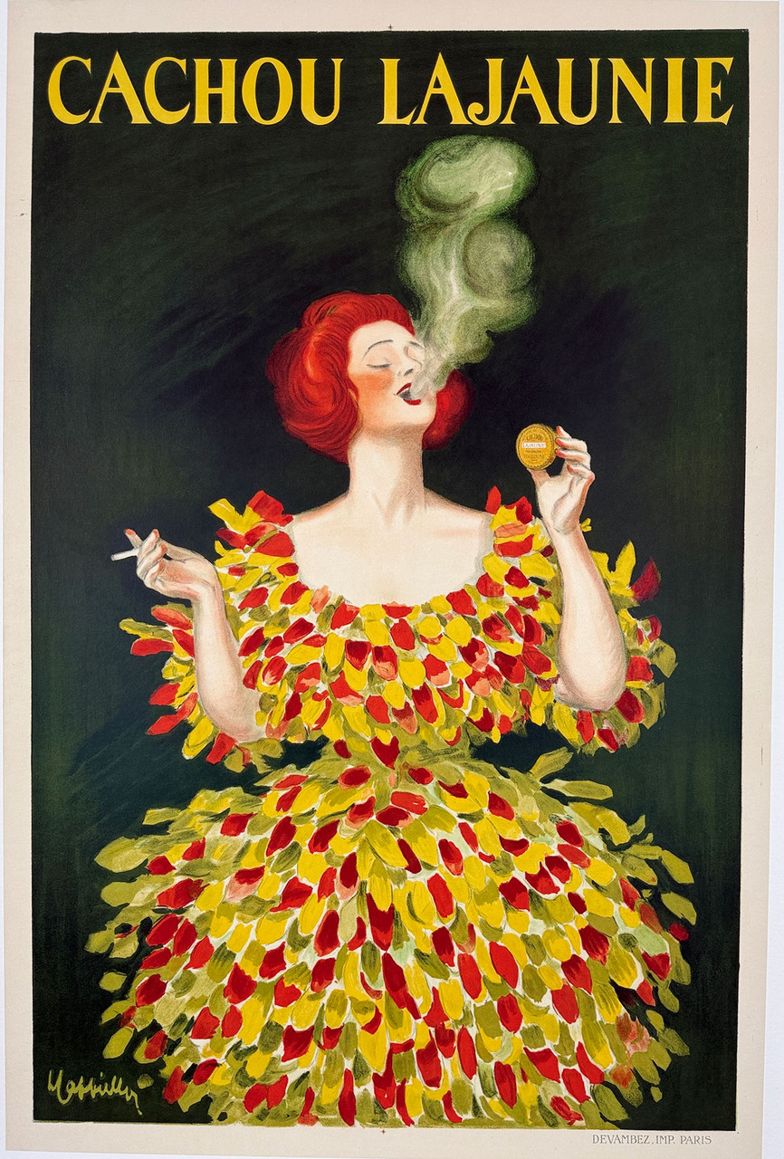 Cachou Lajaunie Poster By Leonetto Cappiello Original 1920 Vintage French Stone Lithograph Breath Mint Candy Stone Lithograph Advertisement Linen Backed.