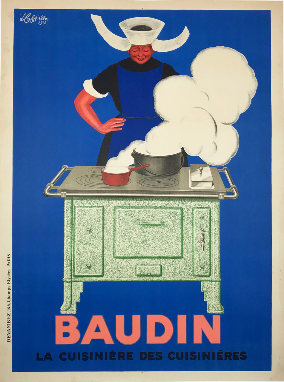Baudin La Cuisiniere Des Cuisinieres by Cappiello Original 1933 Vintage French Electric Stove Company Advertisement Stone Lithograph Poster Linen Backed.