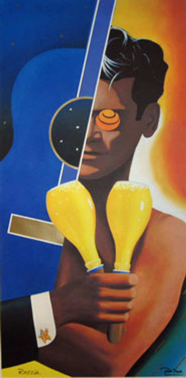 Orangina poster by Razzia 1990's advertisement. French food culinary ad for citrus drink orange sparkling soda.