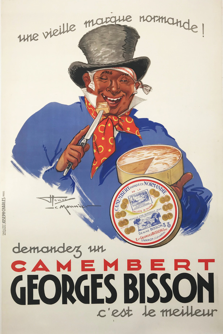 Camembert Georges Bisson Cheese Poster. Vintage Original Food Posters. French advertisement from 1937 by H. Le Monnier.
