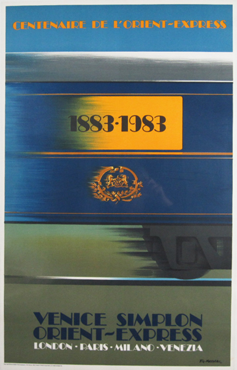 Venice Simplon Orient Express Centenaire trave poster by Fix Masseau from 1983. French train advertisement London - Paris - Milano - Venezia.