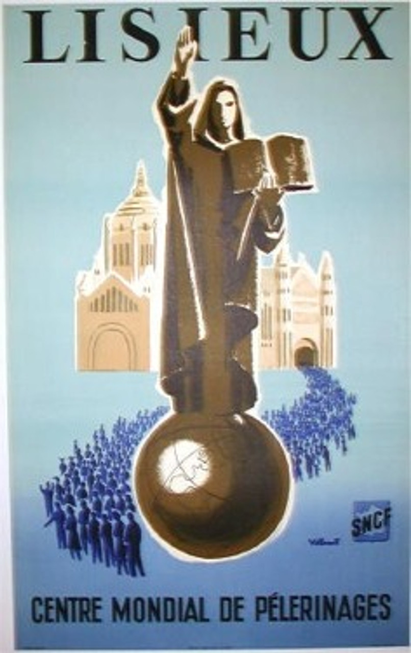 Lisieux Centre Mondial De Pelerinages original French travel poster by Bernard Villmot from 1954.