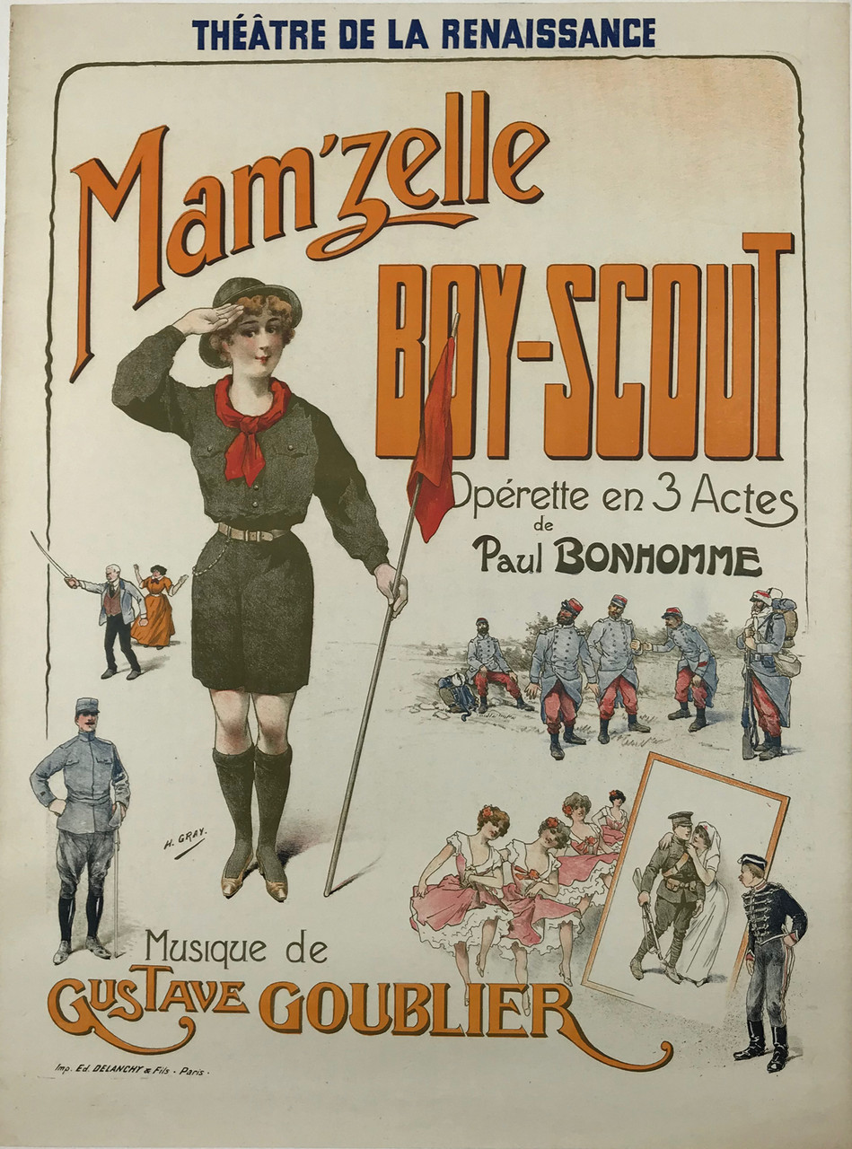 Mam'zelle Boy-Scout Theatre De La Renaissance original vintage poster by Henri Gray from 1915 France