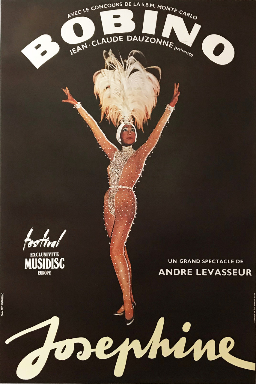 Bobino Josephine Baker by Martin Original 1975 Vintage French Cabaret Performance Photo Graveure Lithograph Advertising Poster Linen Backed. Baker was an American-born, famous Europen performer dancer, singer, and actress ...