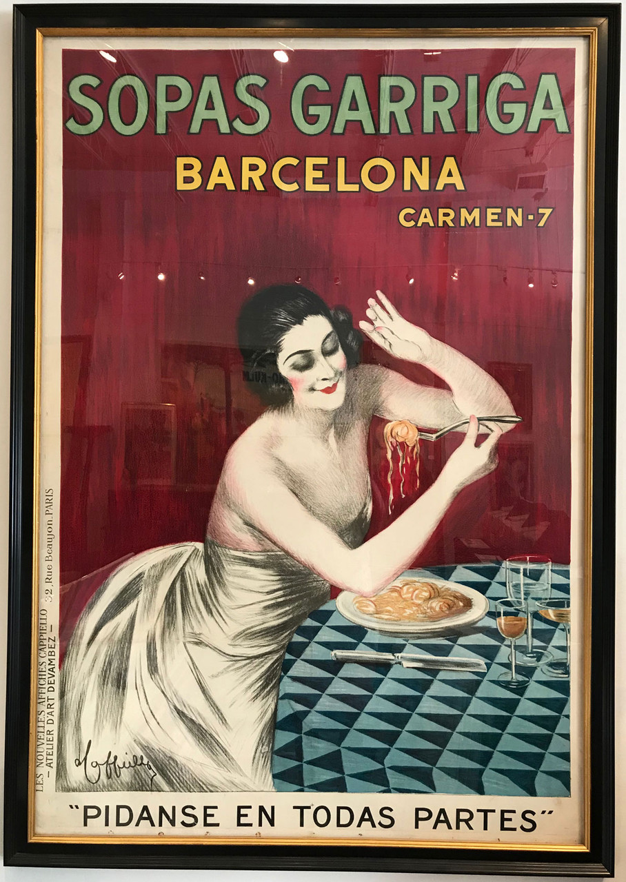 Sopas Garriga Barcelona Original Vintage Poster by Leonetto Cappiello from 1921 France. French pasta advertisement great art deco antique lithograph.