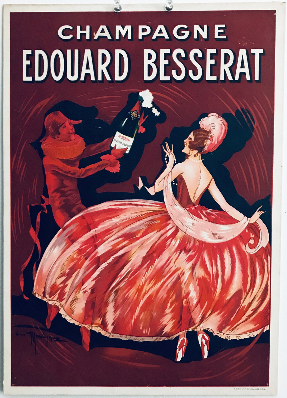 Champagne Edouard Besserat Original 1925 Vintage French Store Display Advertisement Poster on Carton
