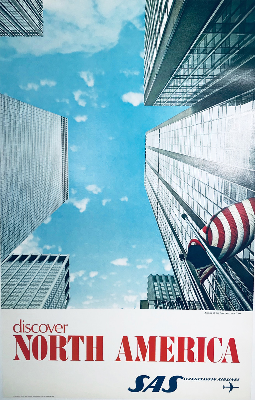  SAS Airlines  Discover North America original travel poster.