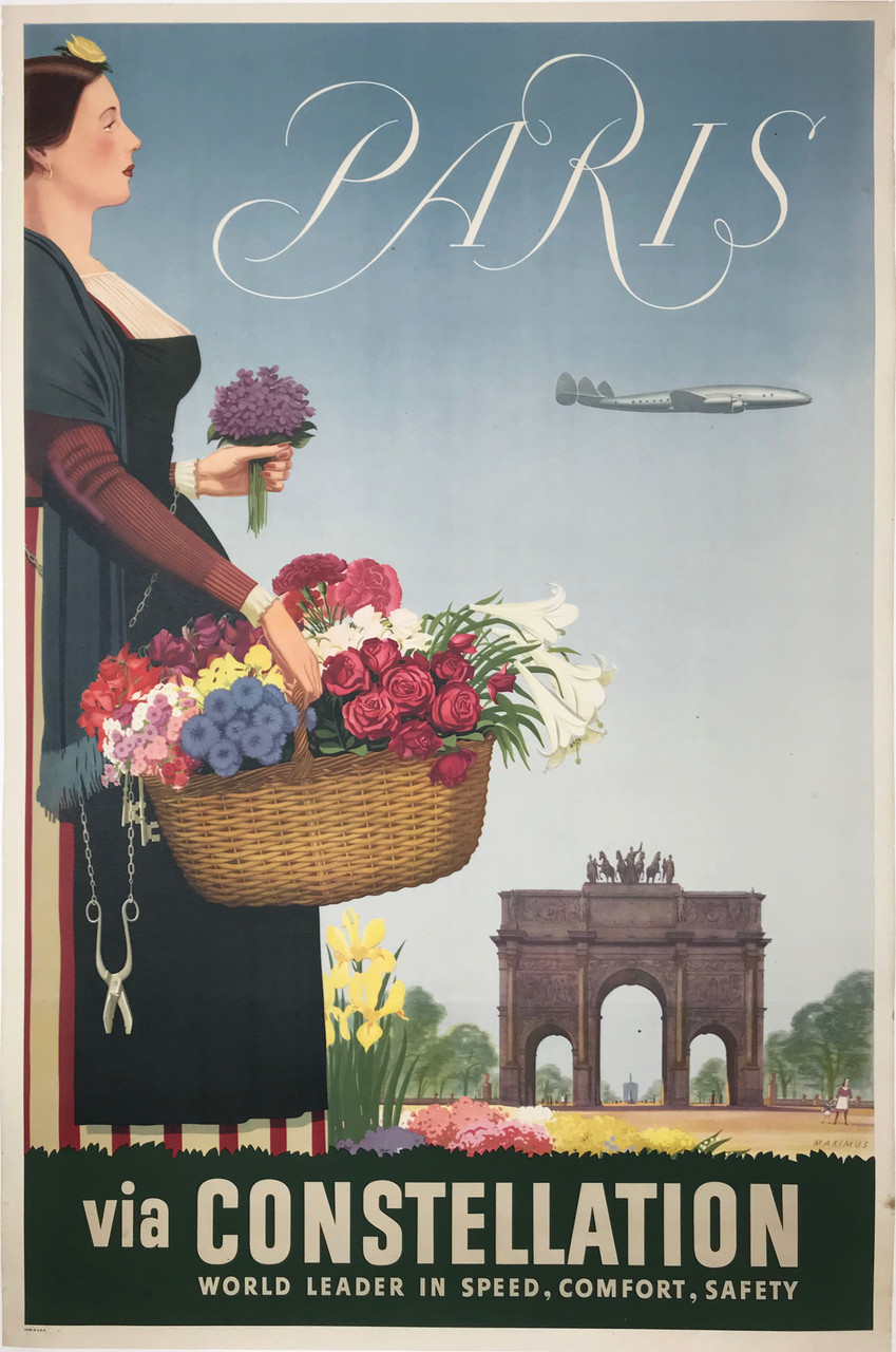 Paris via Constellation original French travel poster by Maximus