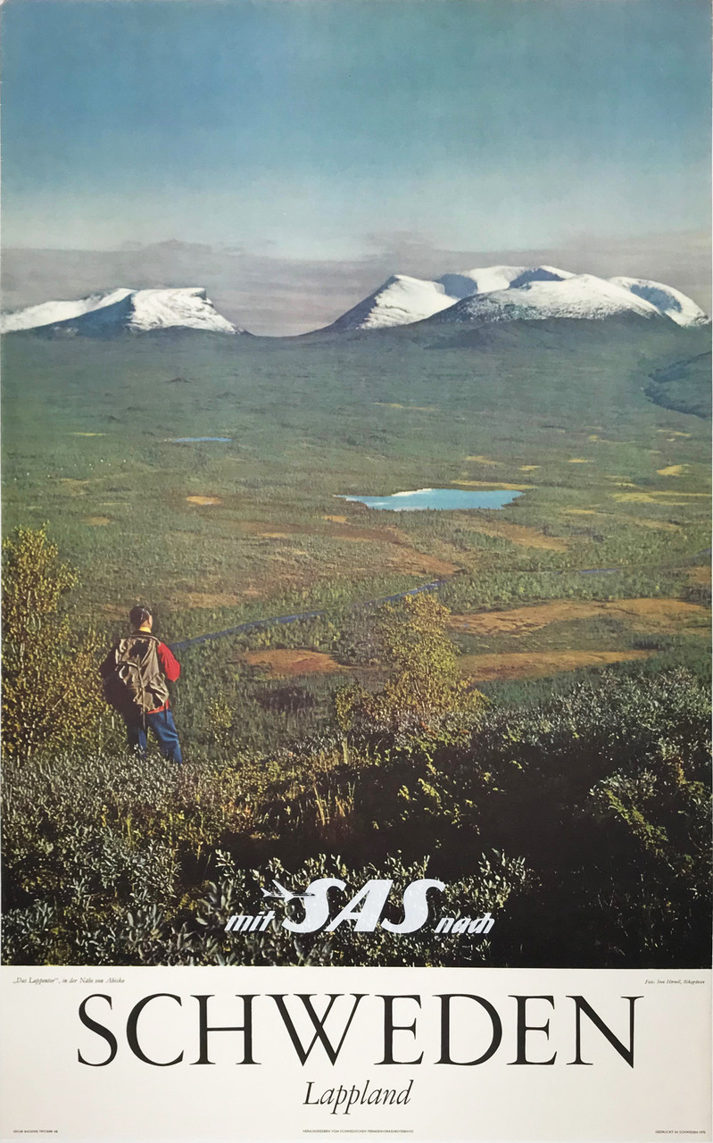 Schweden Lappland  mit SAS Airlines original travel poster from 1970.