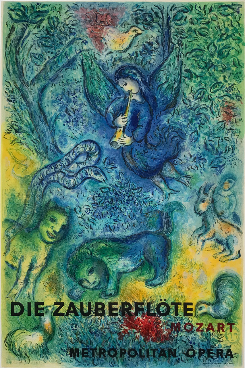 Metropolitan Opera The Magic Flute Die Zauberflote by Marc Chagall Mourlot Printing Original 1967 Vintage French Lithograph Poster Linen Backed