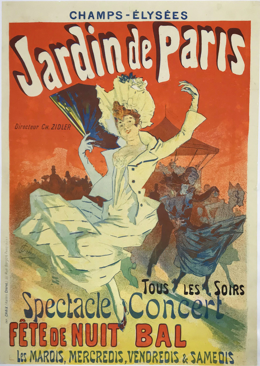 Jardin De Paris Spectacle Concert Fete De Nuit Bal original vintage poster by Jules Cheret.