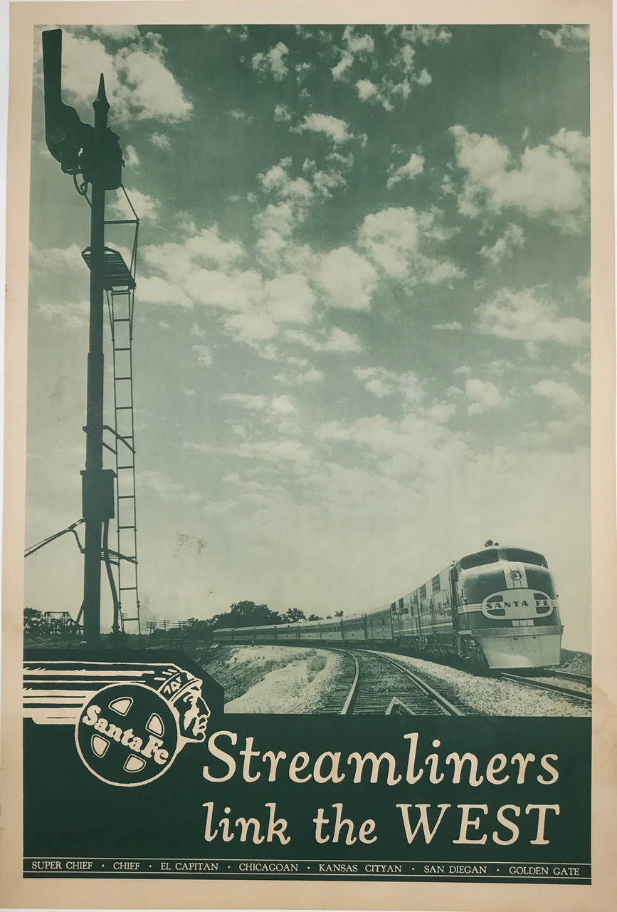 Santa Fe Railway Streamliners Link the West Original American 1939 Travel Poster