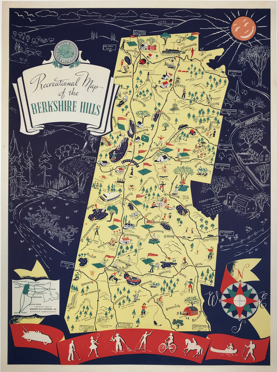 Recreation Map of the Berkshire Hills Original 1939 Vintage Travel Poster