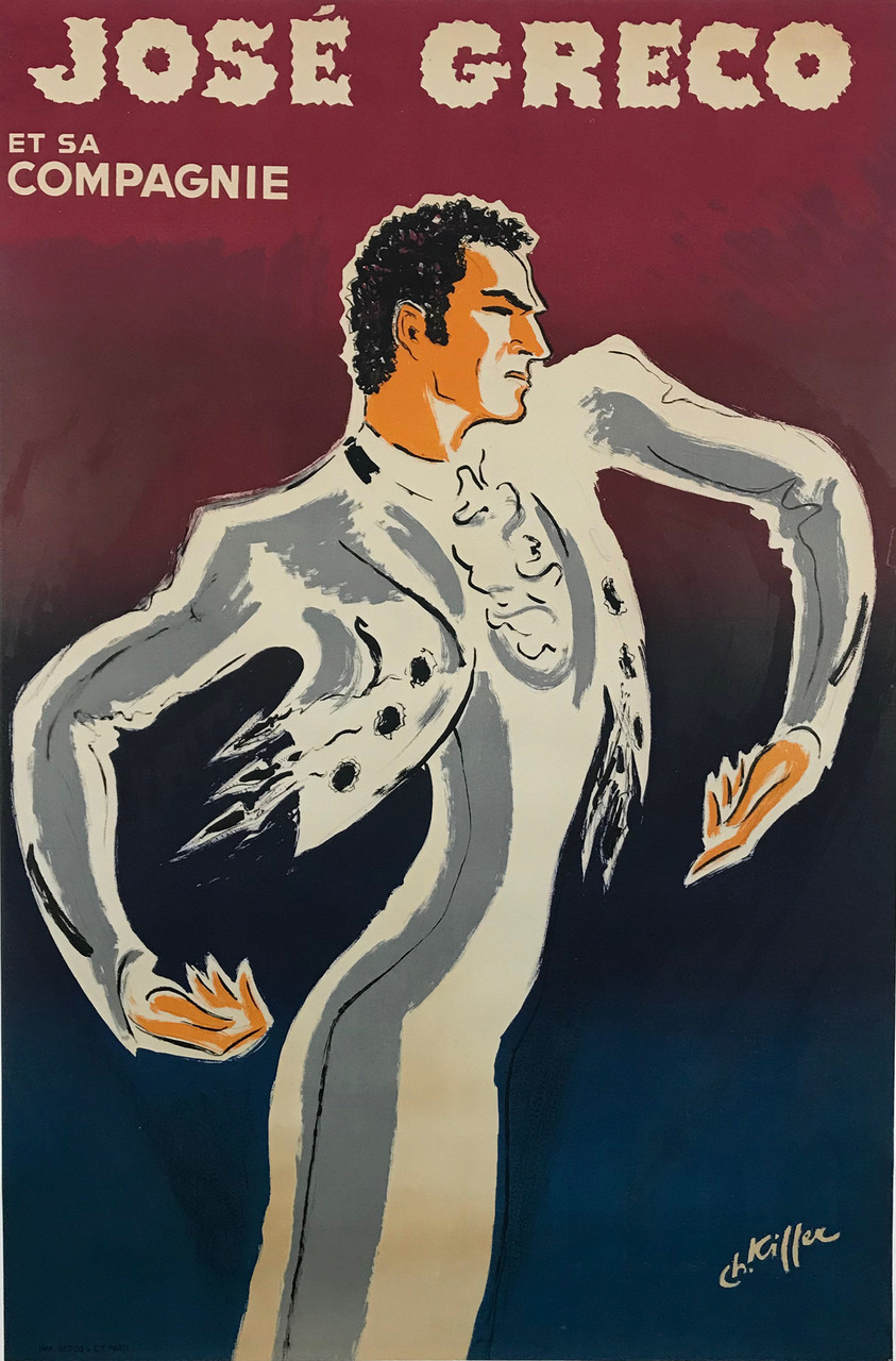 Jose Greco Et Sa Compagnie Poster By CH Kiffer Original 1934 Vintage French Flamenco Dance Performer Lithograph Advertisement Linen Backed.