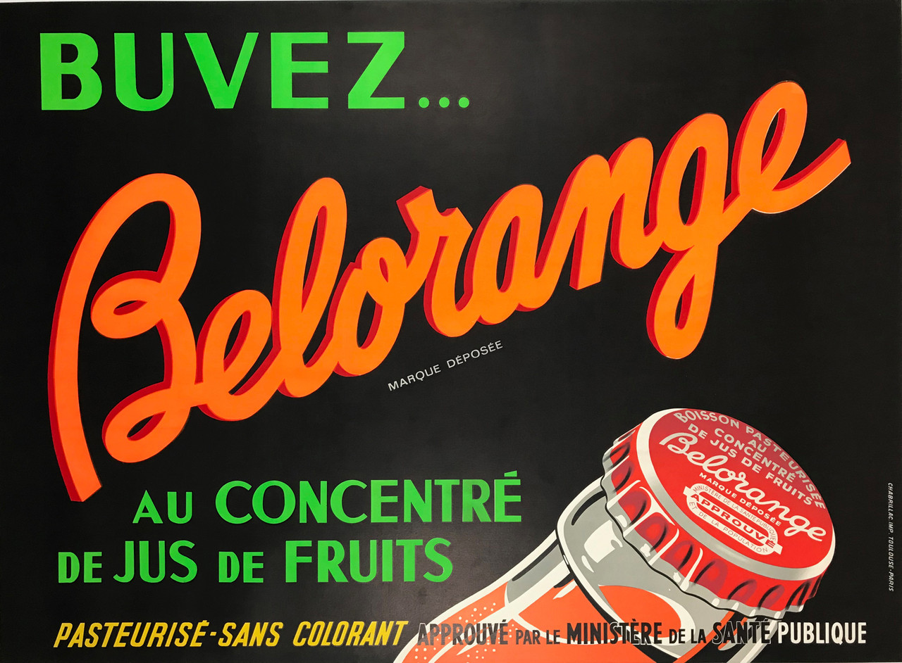 Buvez Belorange Original 1949 French Vintage Poster.