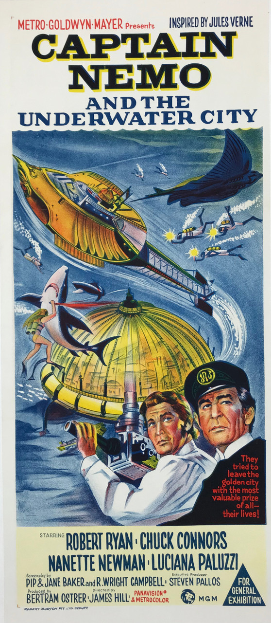 Captain Nemo and The Underwater City Original 1970 Vintage Australian Daybill Movie Poster Linen Backed.