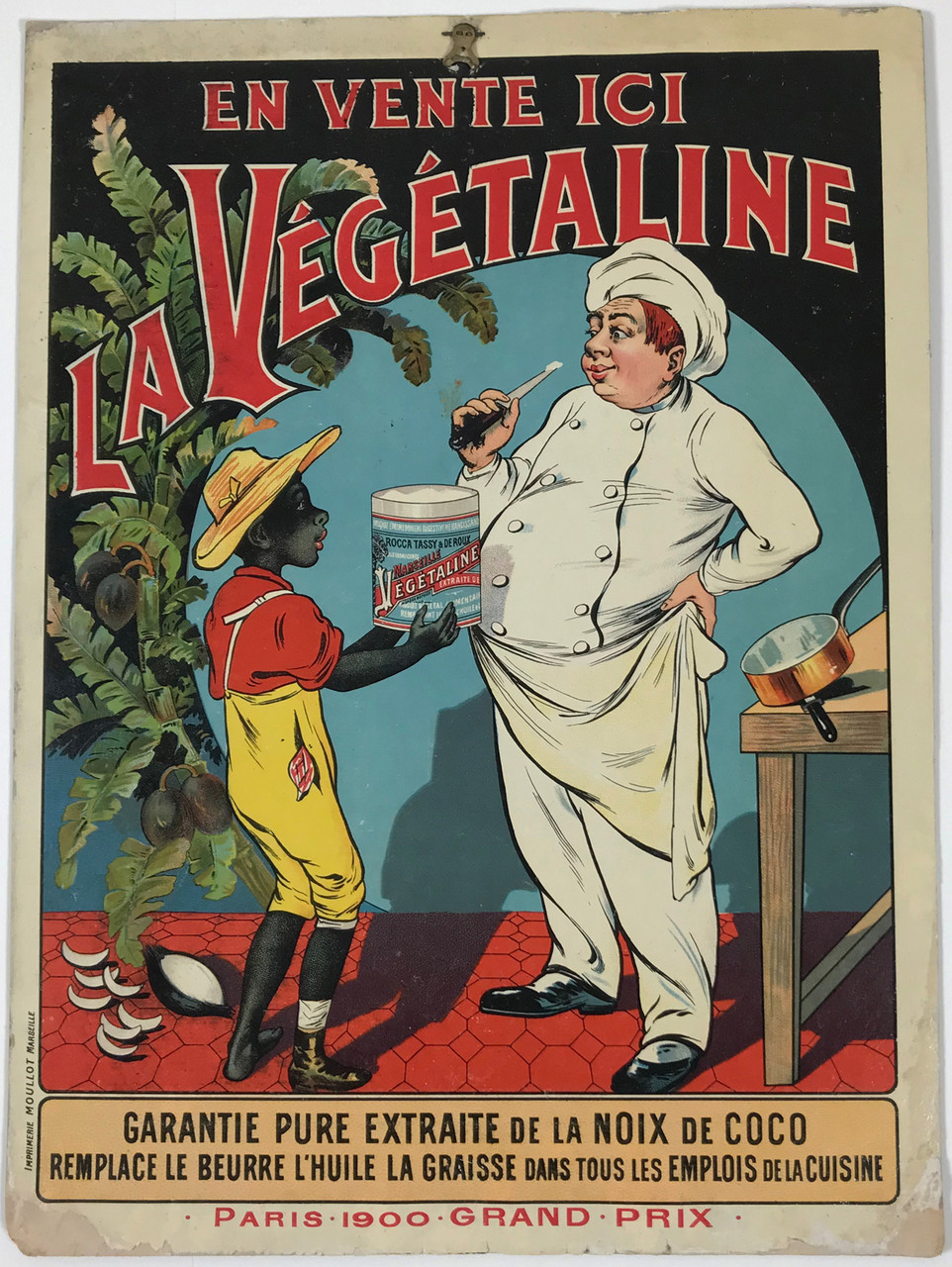 La Vegetaline Extraite by Eugeneo Oge Original 1900 Vintage French Food Advertisement Antique Store Display Stone Lithograph Poster on Carton.