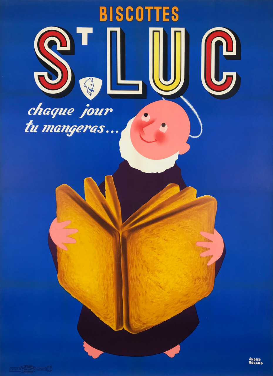 Biscottes St. Luc by Andre Roland Original 1951 French Vintage Biscuits Advertisement Stone Lithograph Poster Linen Backed.