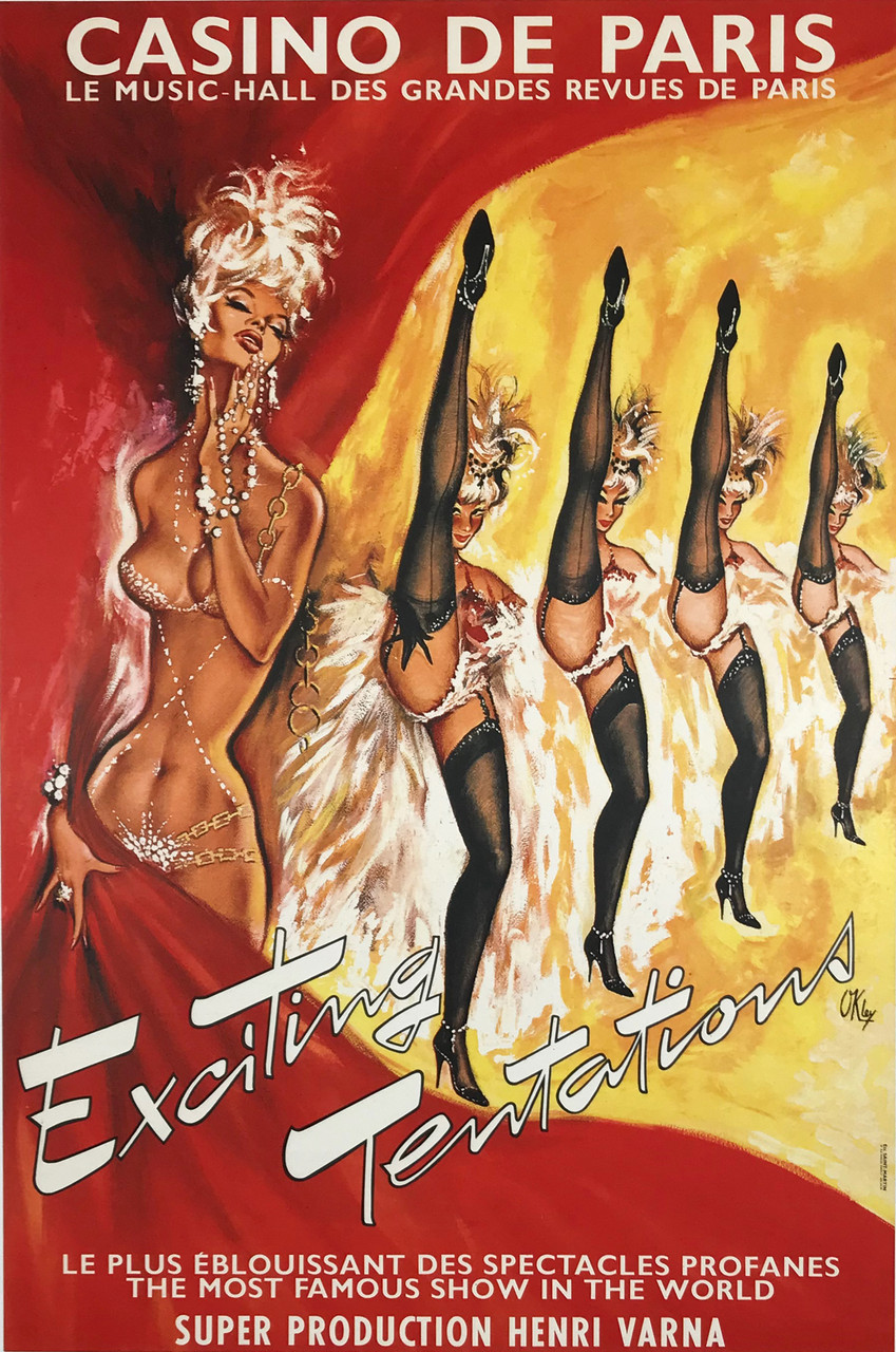 Casino De Paris Exciting Tentations by Okley (Pierre Gilardeau ) Original 1966 Vintage French Cabaret Advertisement Poster Linen Backed.