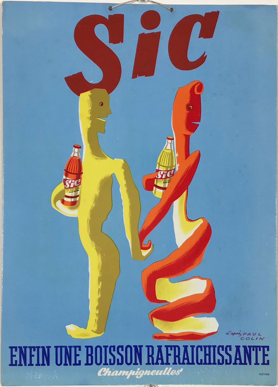 Sic Pur Sucre by Paul Colin Original 1958 Vintage French Orange and Lemon Soda Company Advertisement Store Display Lithograph Poster. "Enfin une Boisson Rafraichissante"/ Finally a Refreshing Drink