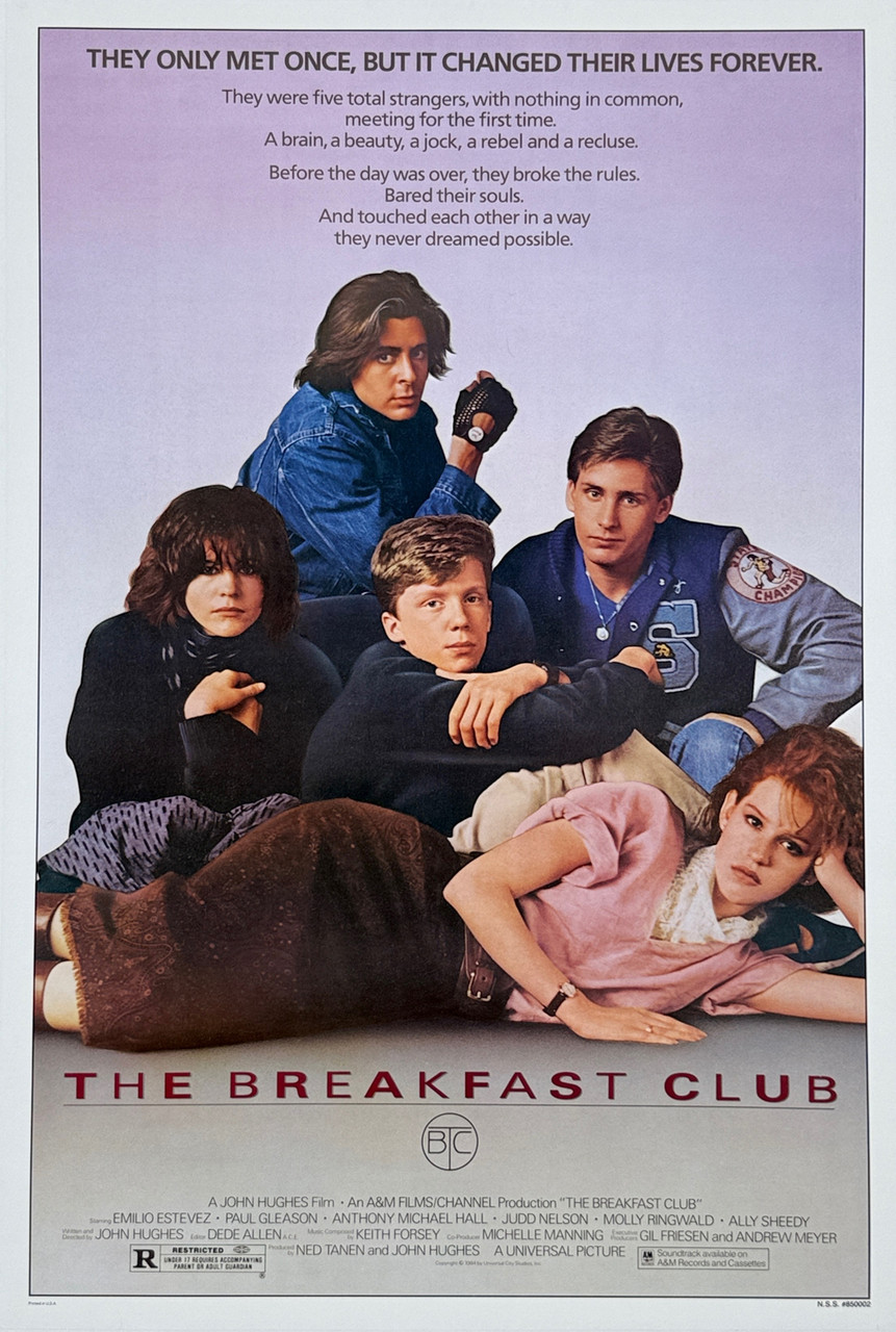 The Breakfast Club Movie Poster Original 1984 Vintage American 1 SHT Lithograph Theater Use Cinema Advertisement Linen Backed.