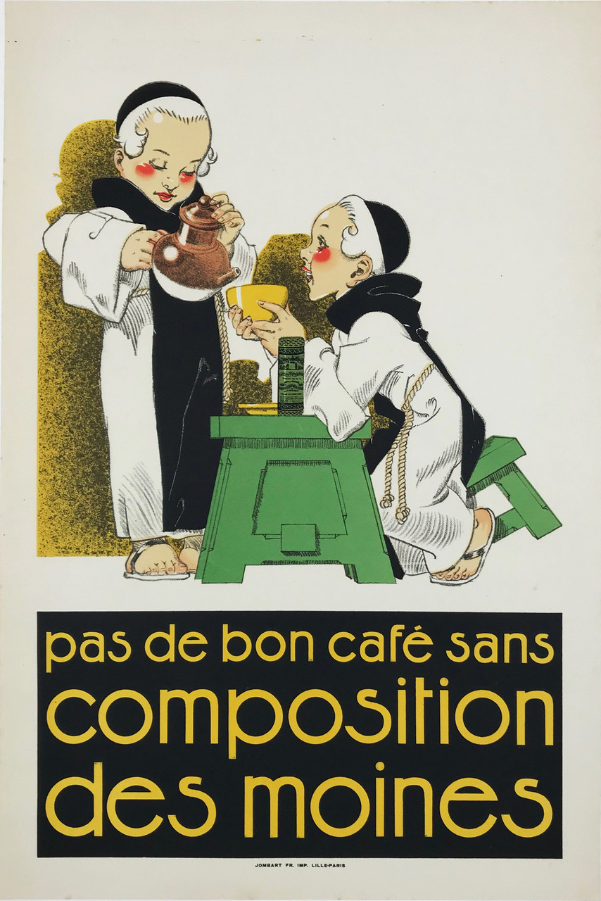 Pas de Bon Cafe Sans Composition Des Moines Cafe by Rene Vincent Original 1926 Vintage French Coffee Advertisement Poster Linen Backed.